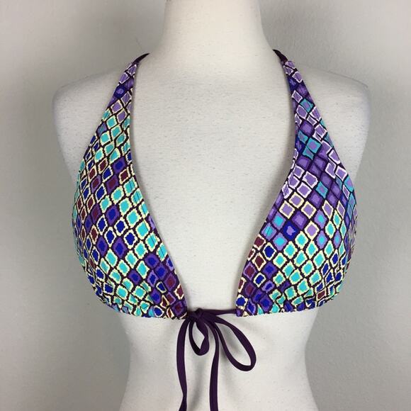 L* Space Purple Diamond Print Swim Bikini  Top Large - Picture 1 of 5